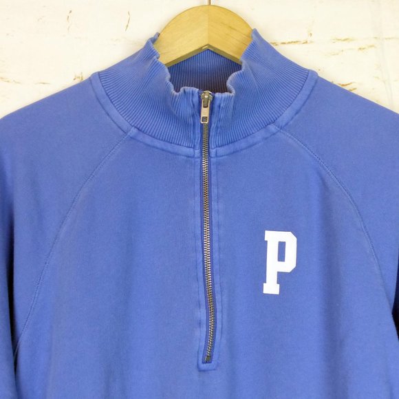 PINK Victorias Secret Sweatshirt Womens M Blue Half Zip Pullover Logo Spell Out - Picture 2 of 14
